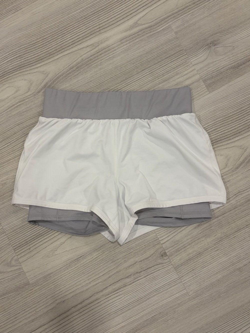 Fabletics White & Gray Layered Athletic Shorts